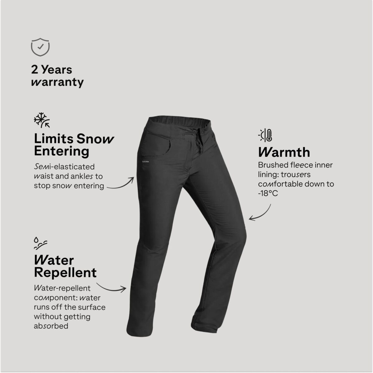 Women’s Warm Water-Repellent Hiking Trousers NH100 - Black - Image 3
