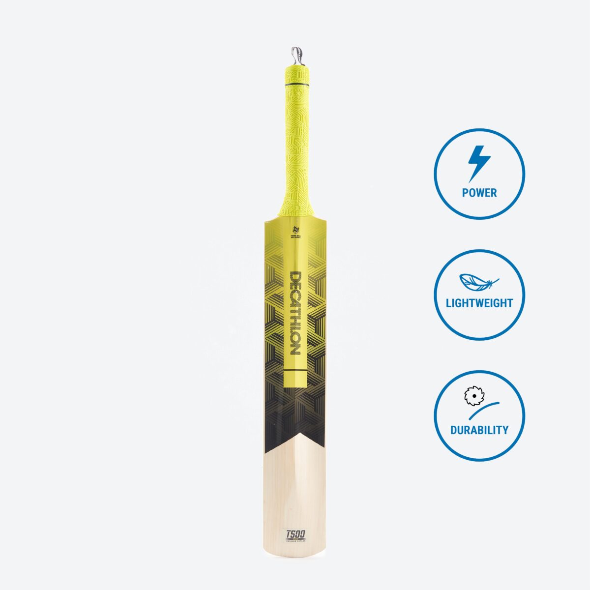Kids Kashmir Poplar Wood Cricket Bat Size 5 Solid Drek Soft & Medium for Tennis Ball T500 Max - Lime & Green - Image 4