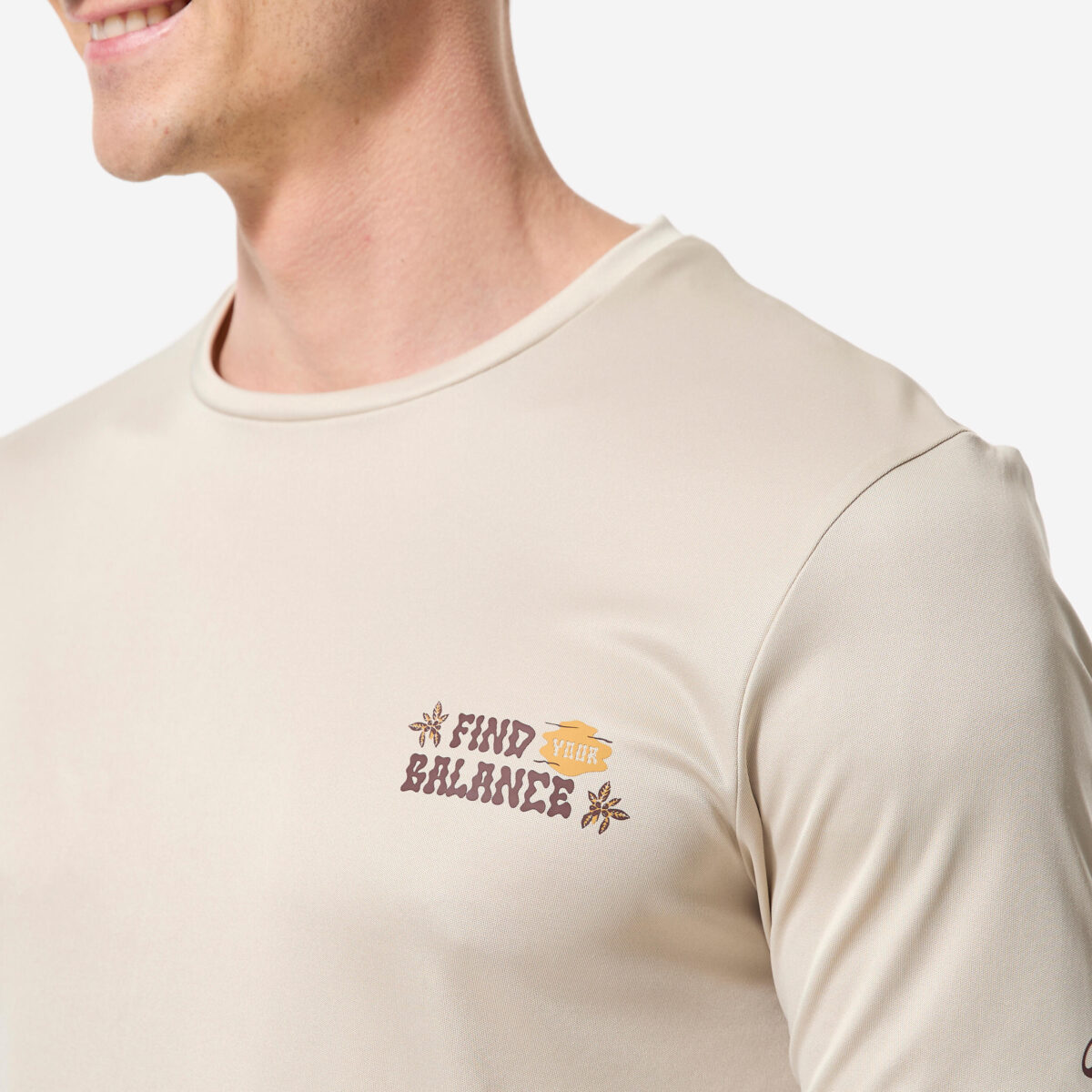 Men’s surfing short sleeve UV-protection t-shirt, Print Beige - Image 6