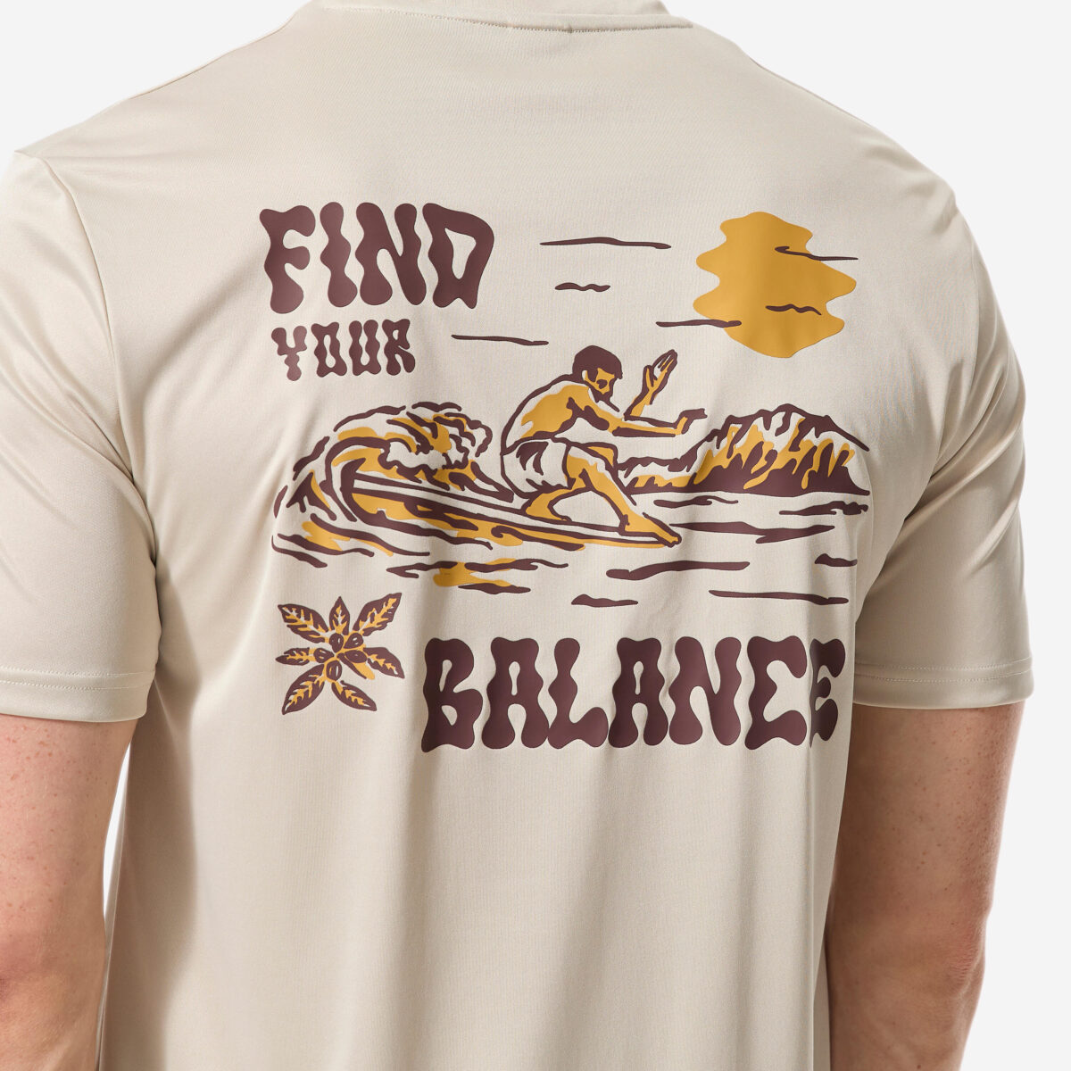 Men’s surfing short sleeve UV-protection t-shirt, Print Beige - Image 5